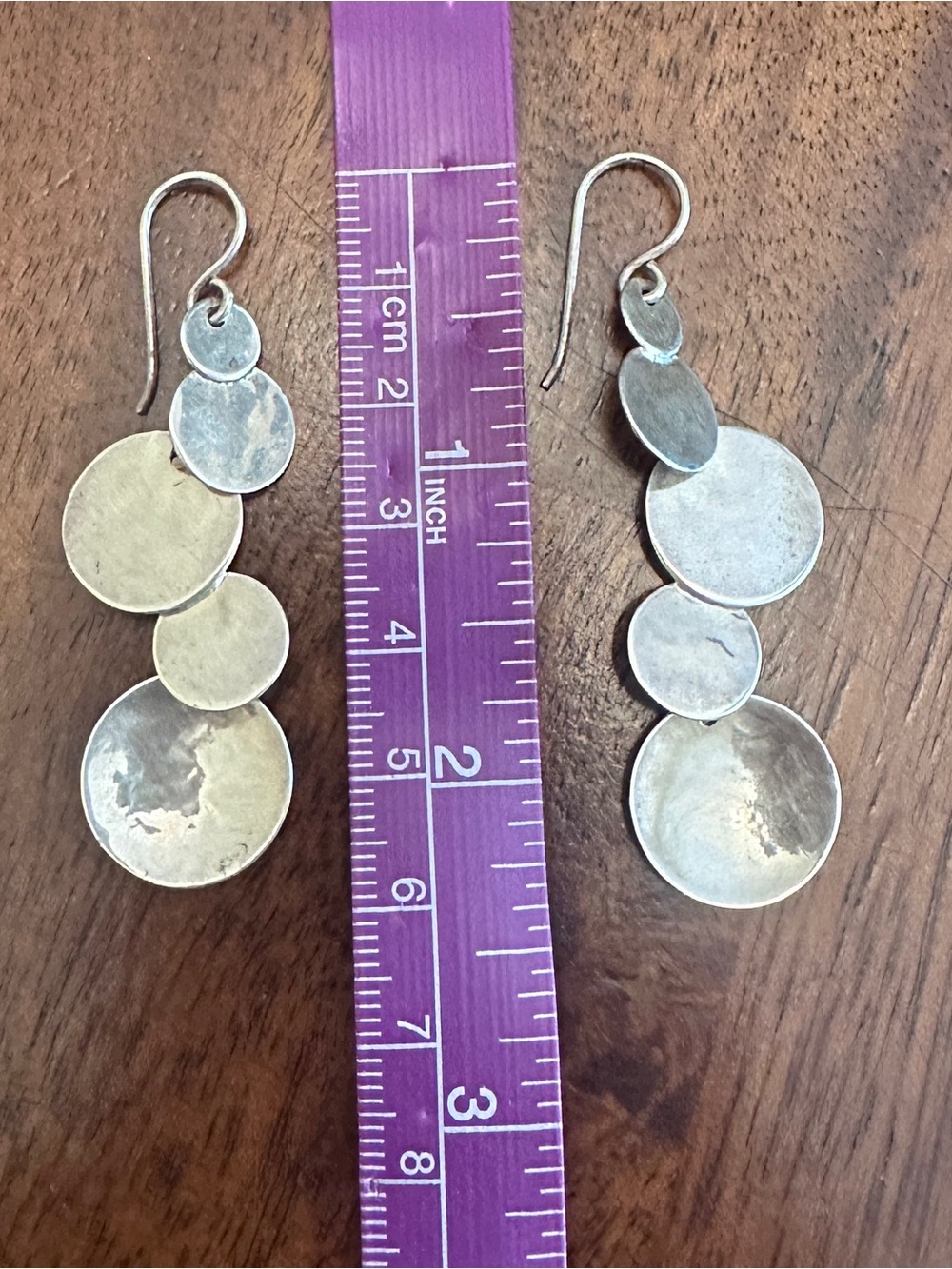 Silver-Tone Disc Drop Earrings - 925 Silver